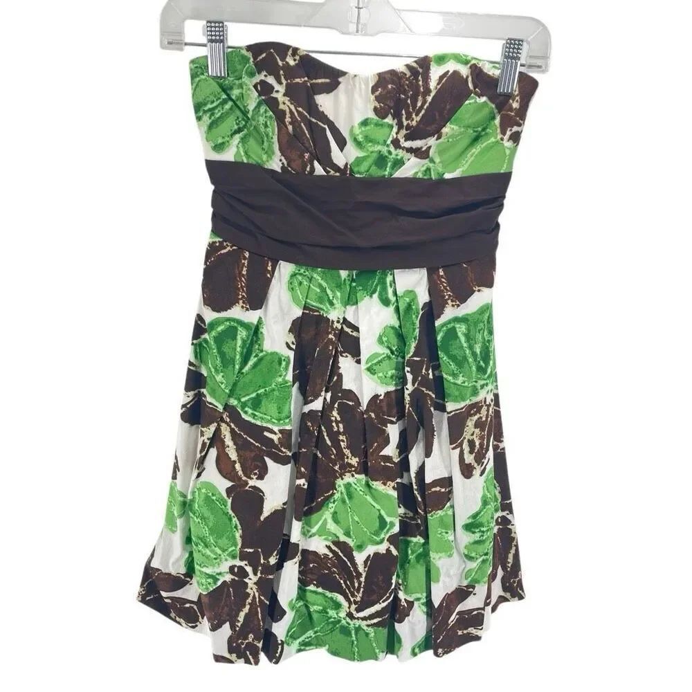 Speechless Women's Floral Strapless Fit & Flare Mini Dress Brown Green Size 3